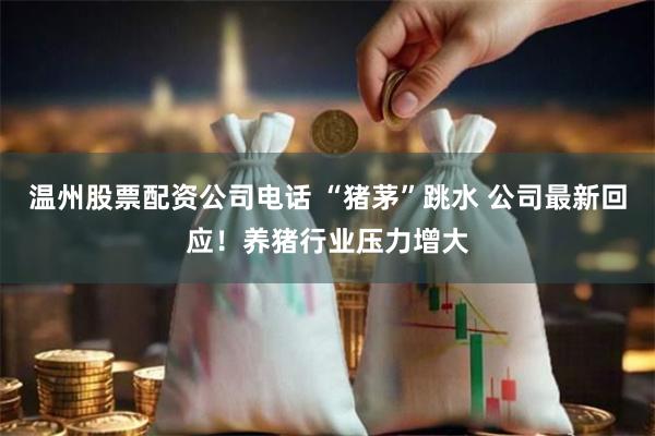 温州股票配资公司电话 “猪茅”跳水 公司最新回应！养猪行业压力增大